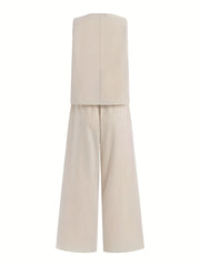 Solid Two-Piece Set Crew Neck Tank Top & Wide Leg Pants