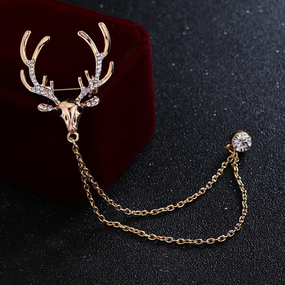 Men's Elk Brooch Tassel Chain for Shirt Suit