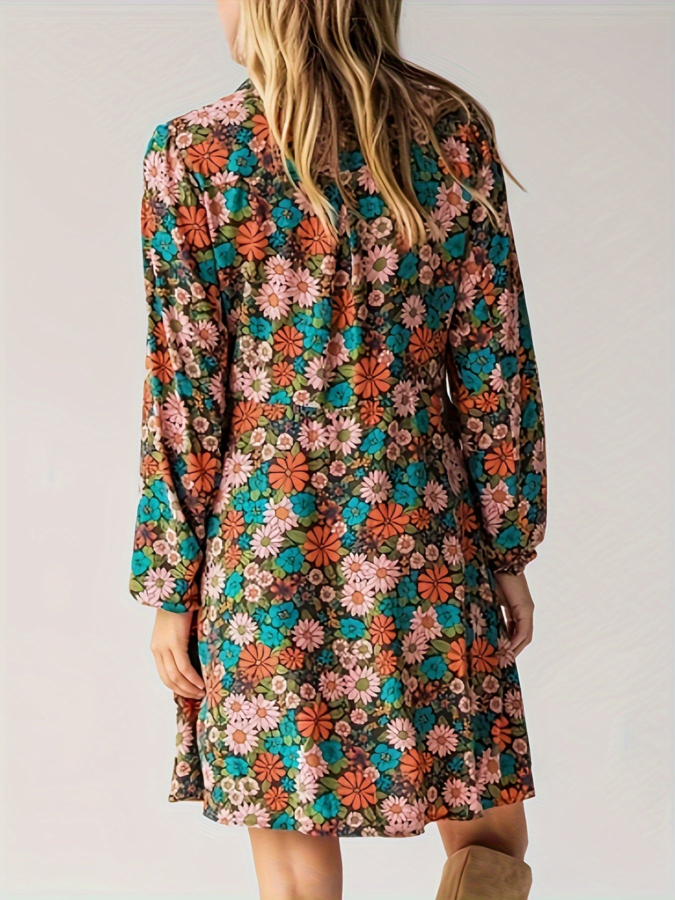  Floral Print Long Sleeve Dress
