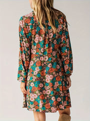  Floral Print Long Sleeve Dress