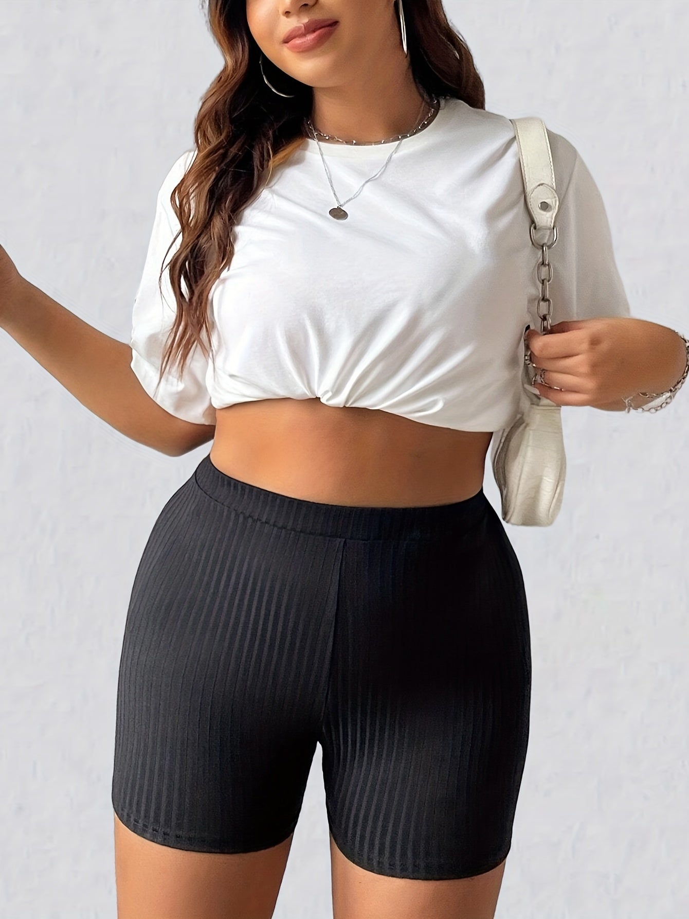  High Waist Ribbed Fitness Yoga Shorts