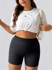  High Waist Ribbed Fitness Yoga Shorts