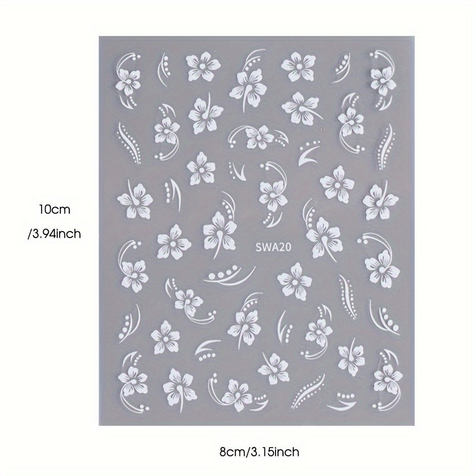 2pcs Hawaiian Floral Nail Art Stickers Pink & Flowers Tropical Leaves & Hibiscus