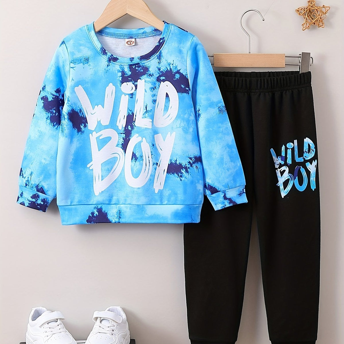 Boy's Tie Dye WILD BOY Print 2pcs Sweatshirt & Sweatpants Set