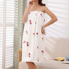 Cherry Shower Dress Bath Towel Wrap for Women Adjustable Bathrobe