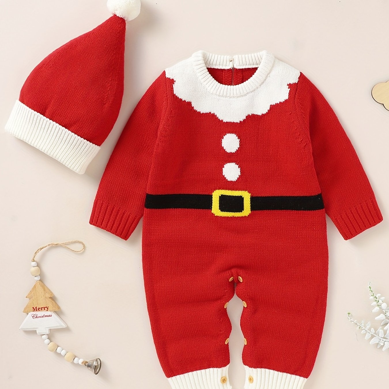Infant Christmas Onesie & Santa Hat Set Cosplay Santa Claus