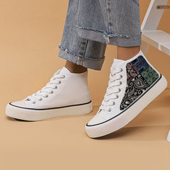 Paisley Pattern Canvas Sneakers High Top Lace Up Skate Shoes