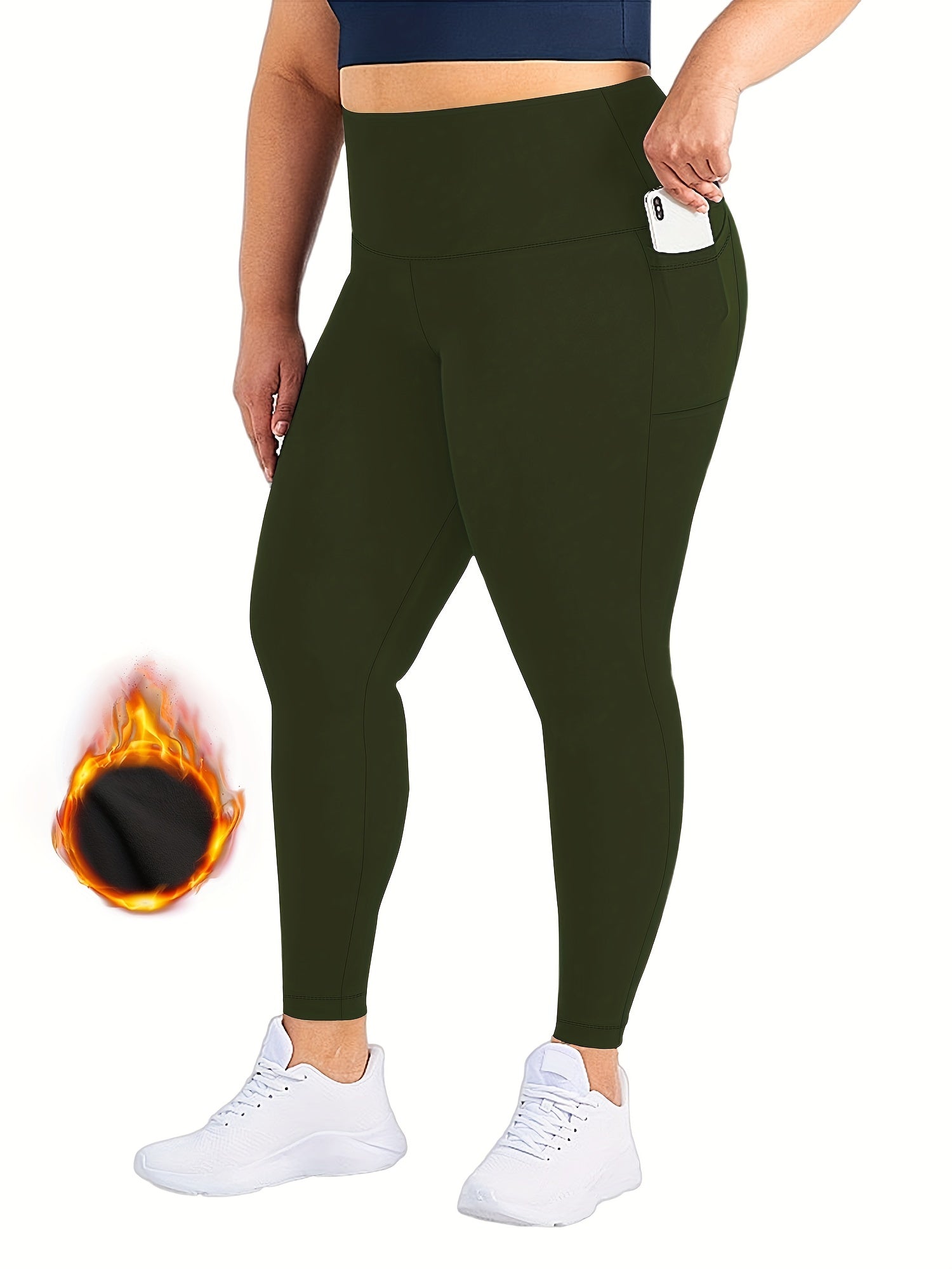 Sporty Plus Size High Rise Stretch Leggings With Pockets