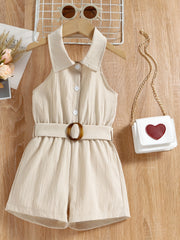 Girls Sleeveless Button Front Halter Romper Jumpsuit