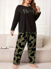  Eyelash & Cow Print Tee & Pants Pajamas Set
