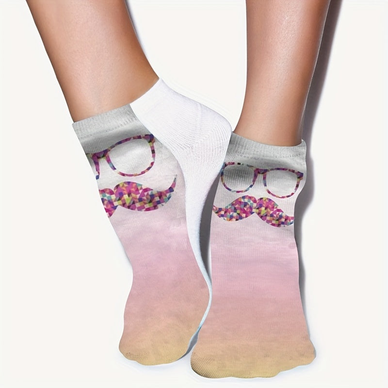 4 Pairs 3D Print Low Cut Socks Soft Lightweight Women's Stockings