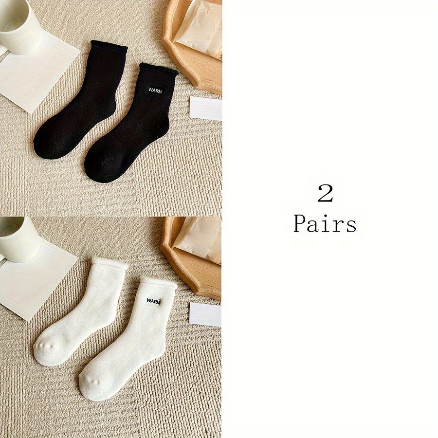 6 Pairs Plush Lined Socks - Cozy & Stylish Letter Pattern Women's Stockings