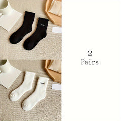 6 Pairs Plush Lined Letter Print Socks Women's Stockings