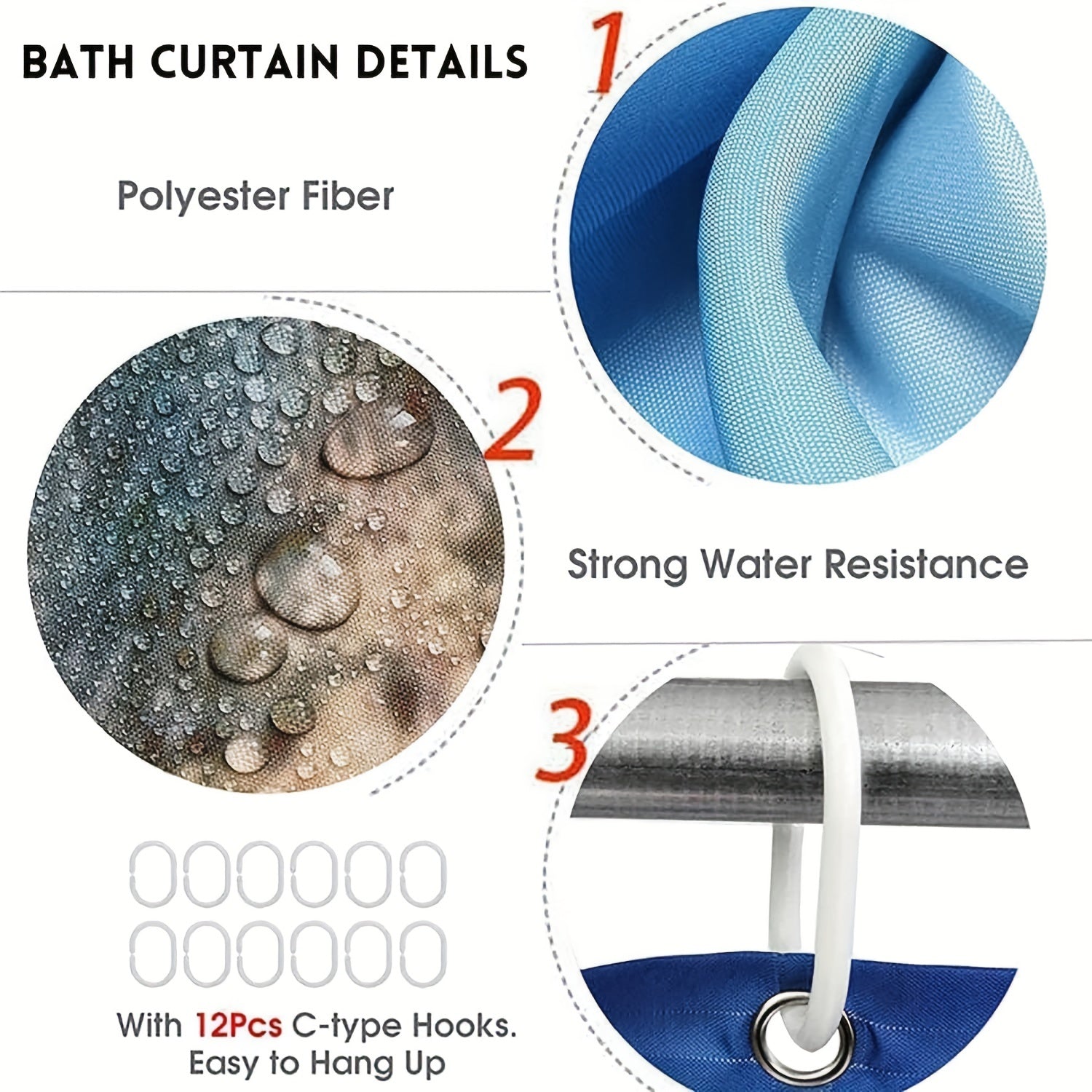 4pcs Lion Couple Bathroom Set Waterproof Shower Curtain With 12 Hooks