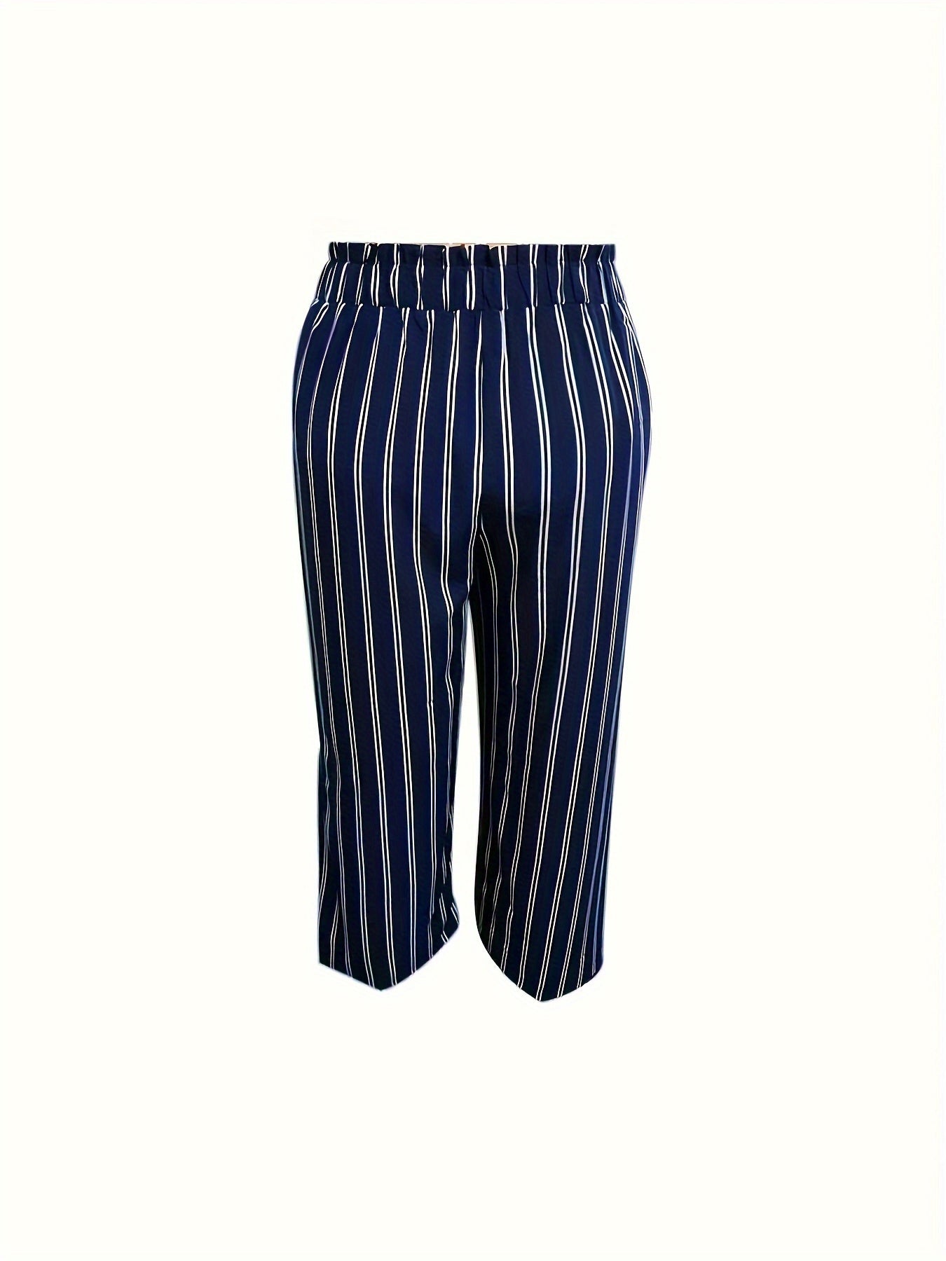  Stripe Print Wide Leg Pants with Pockets
