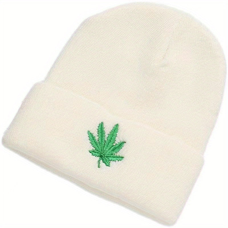 Leaf Embroidery Unisex Warm Hat Windproof Beanie