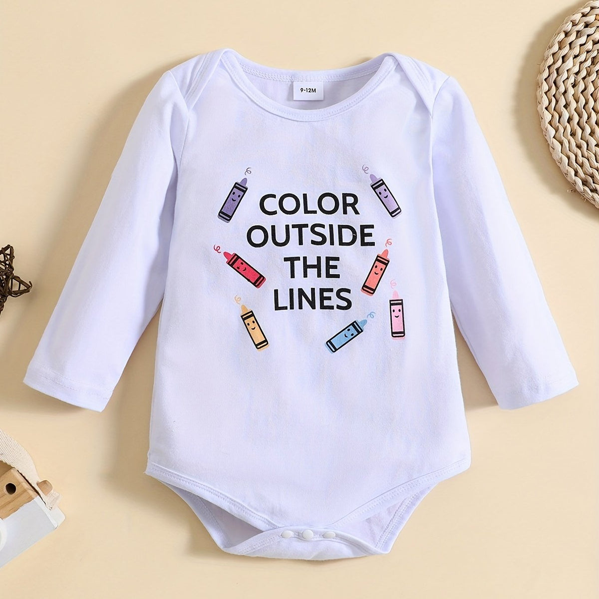 Baby Boy Casual Cotton Romper OUTSIDE THE LINES Long Sleeve Jumpsuit