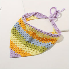 Rainbow Hollow Crochet Triangle Scarf Pastoral Style Headband Hair Accessories