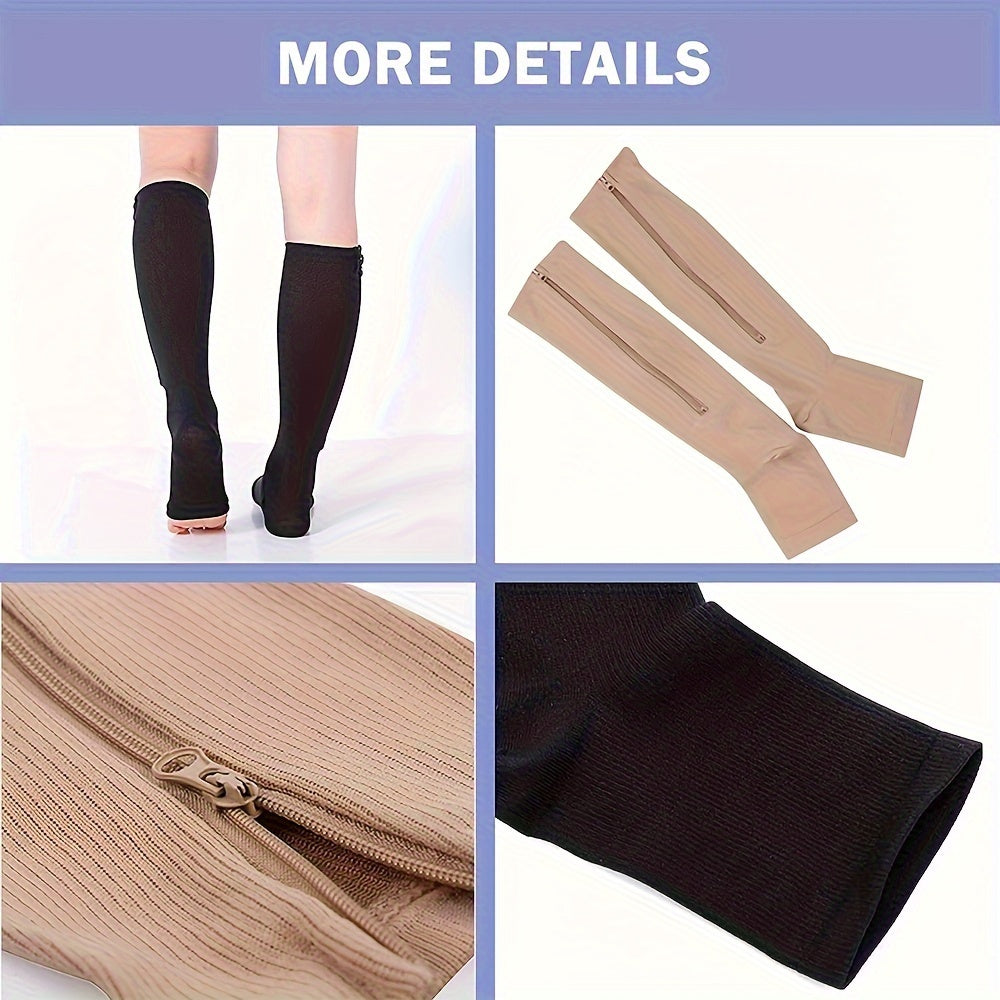 Copper Compression Socks 15-20 mmHg Knee High - Open Toe Zipper - Men & Women