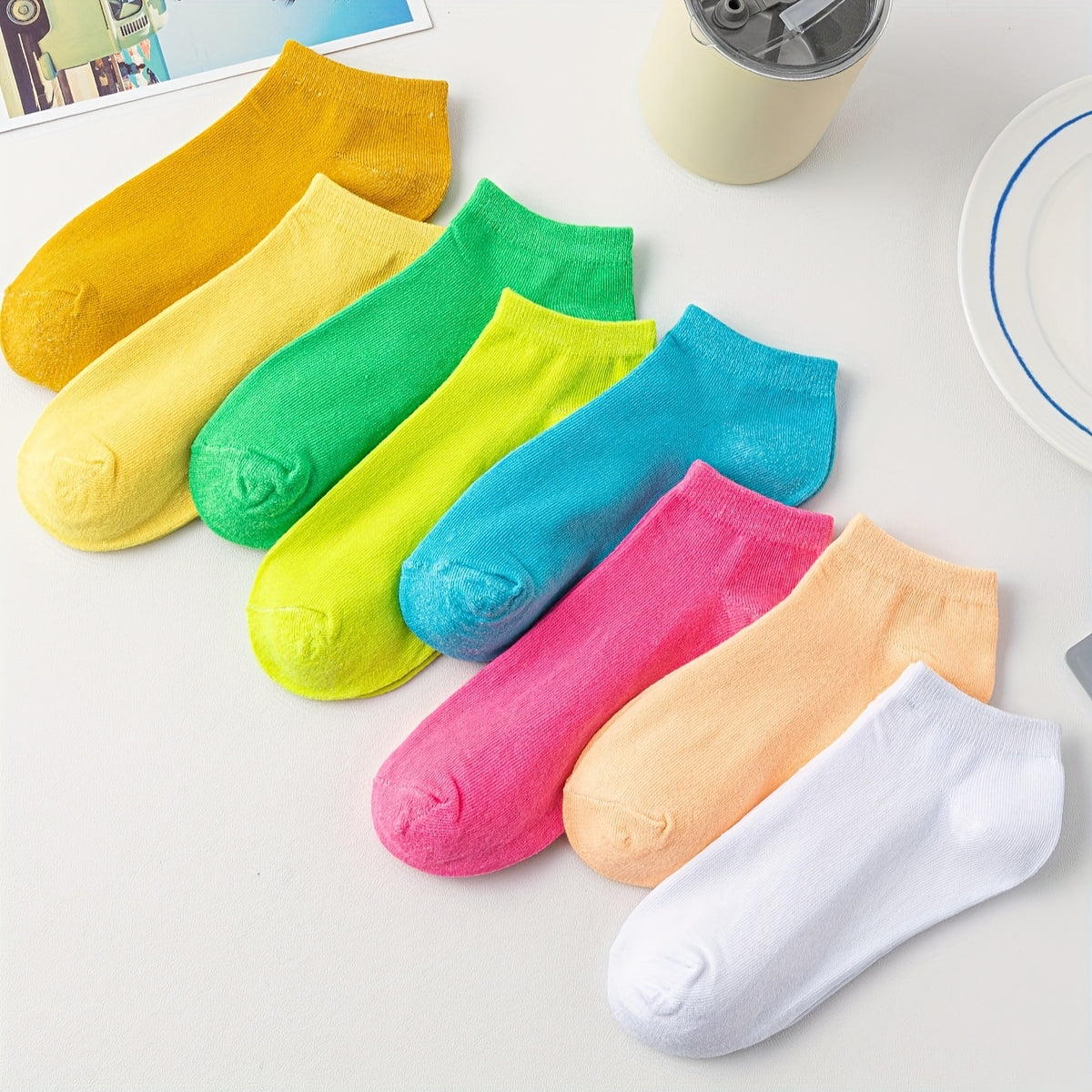 8 Pairs Solid Ankle Socks Soft & Comfy Women's Stockings