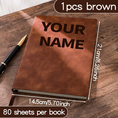 Personalized A5 PU Leather Notebook with Name - Durable & Stylish for Journaling