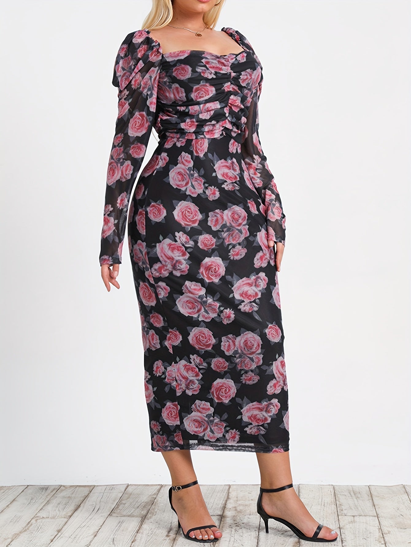  Women's Floral Lantern Sleeve Dress