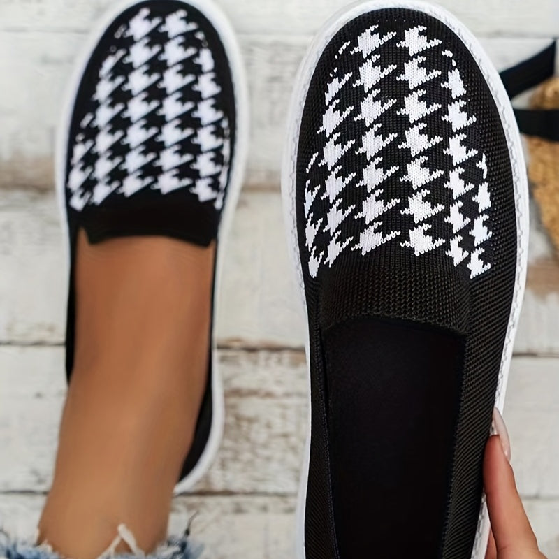 Women's Houndstooth Slip On Low Round Toe Soft Sole Breathable Shoes
