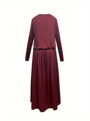  Long Sleeve Half Zipper Maxi Dress
