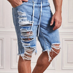 Men's Distressed Drawstring Denim Shorts for Summer