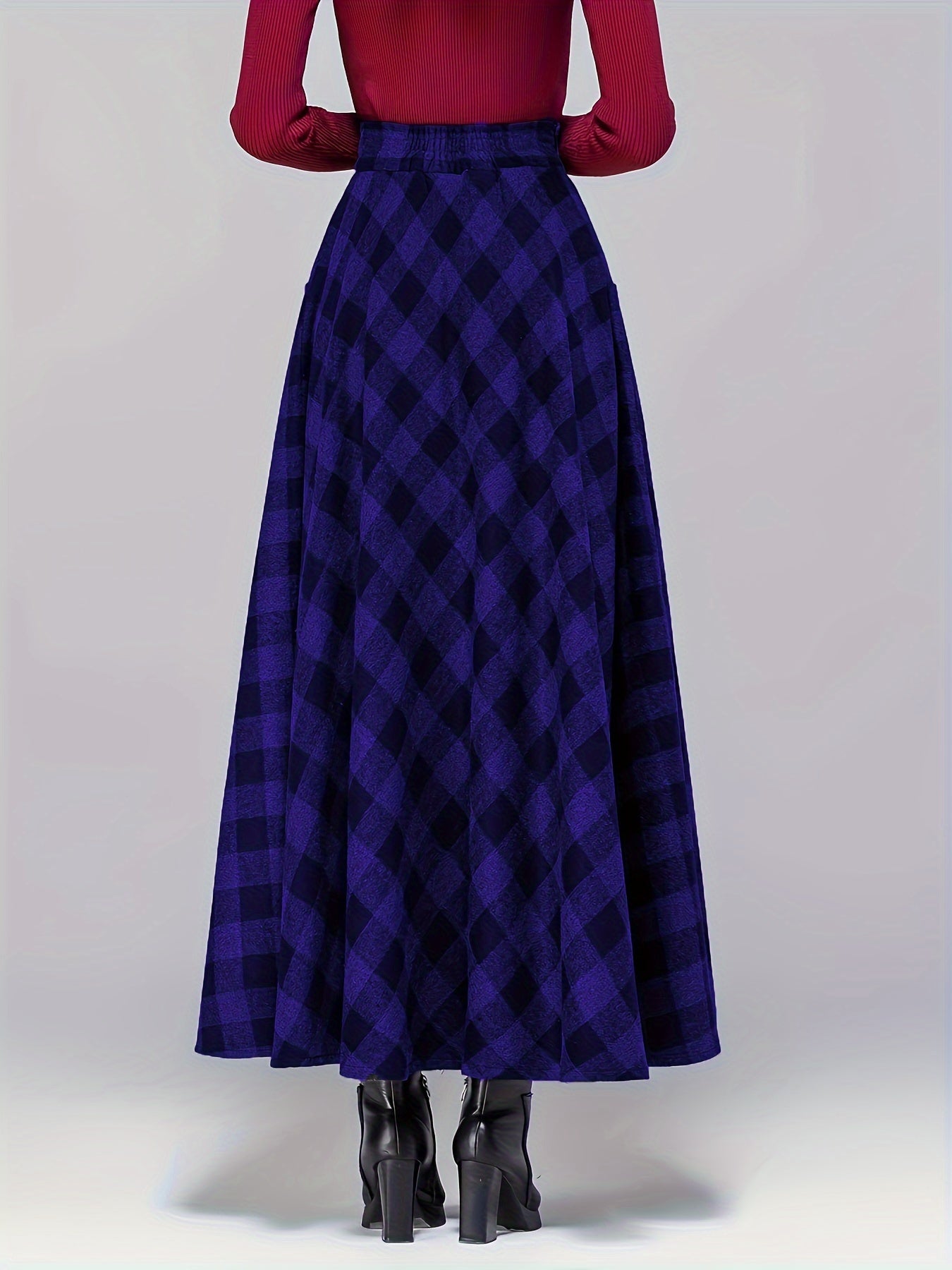  Women's Plaid Print Elastic Waist A-line Swing Skirt