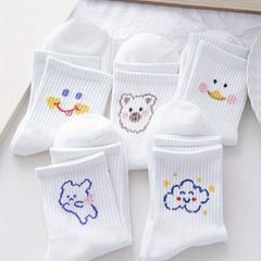 5 Pairs Cute Cartoon Print Socks Soft Mid Tube Women's Stockings