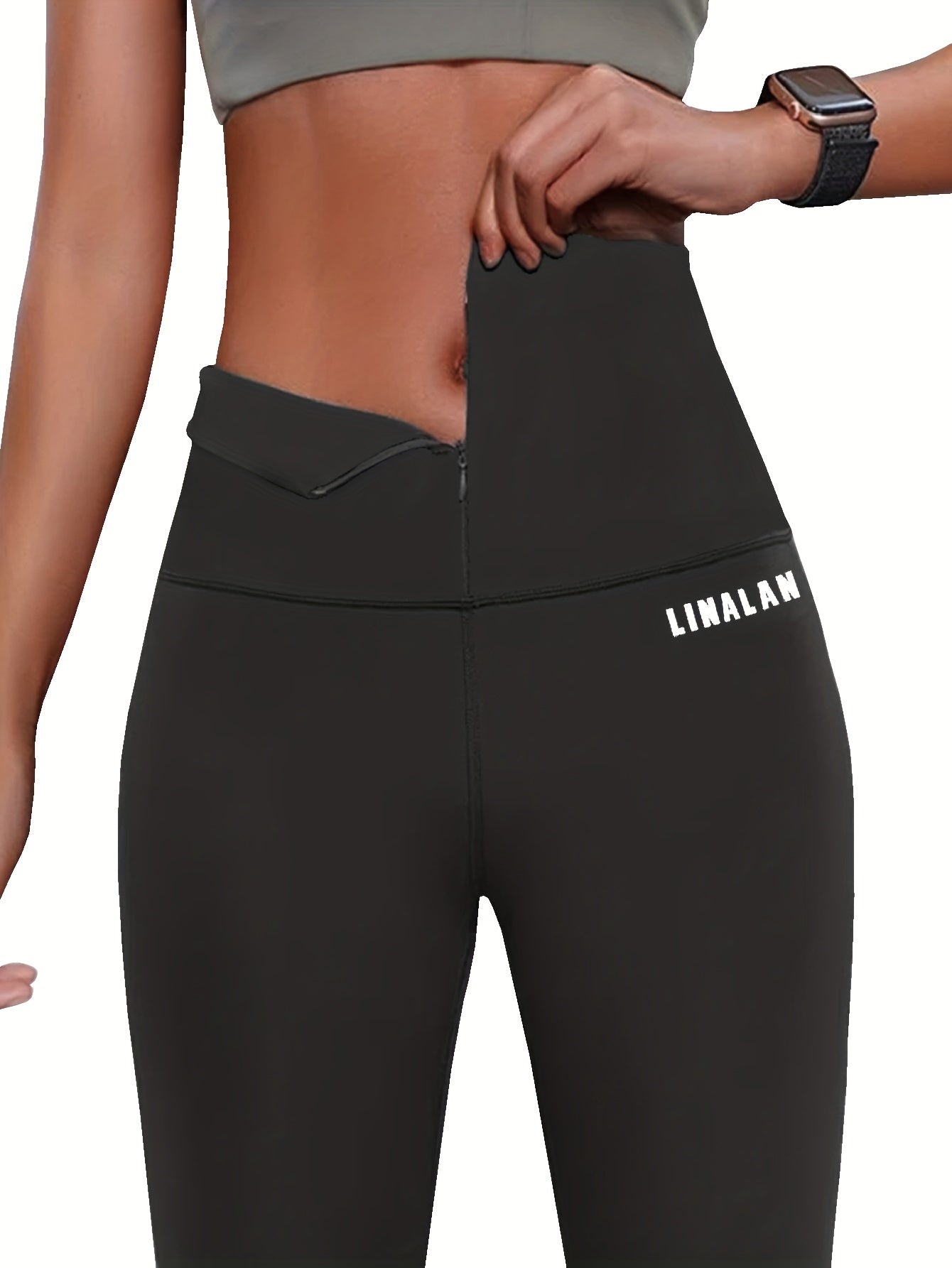  Sports Leggings Women's Plus Letter Print Half Zipper Wide Waistband