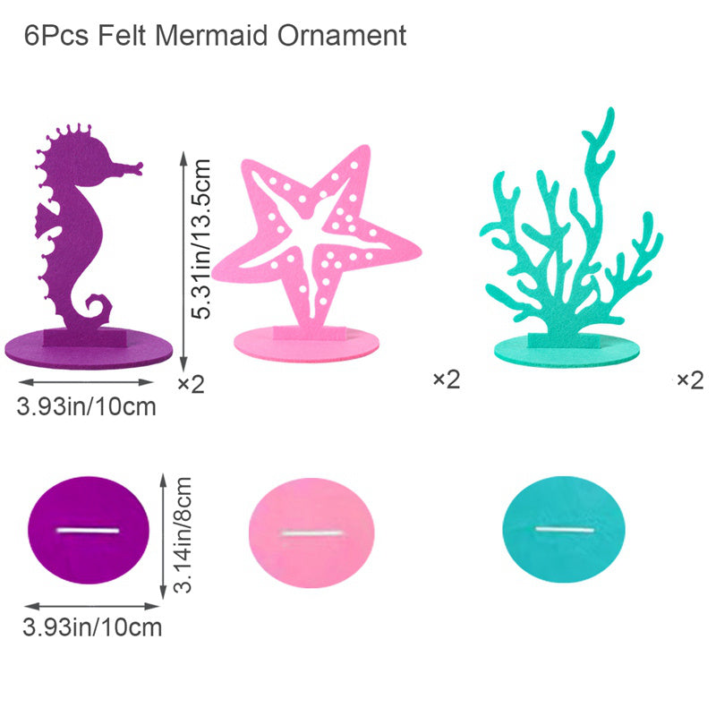 6pcs Mermaid Felt Ornaments Birthday Party Decoration Supplies