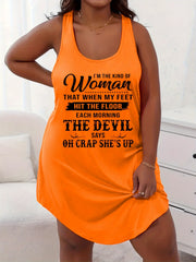  Casual Nightdress Women's Plus Letter Print Racer Back Tank Sleep Dres
