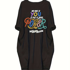  Slogan Print Long Sleeve Loose Fit Dress