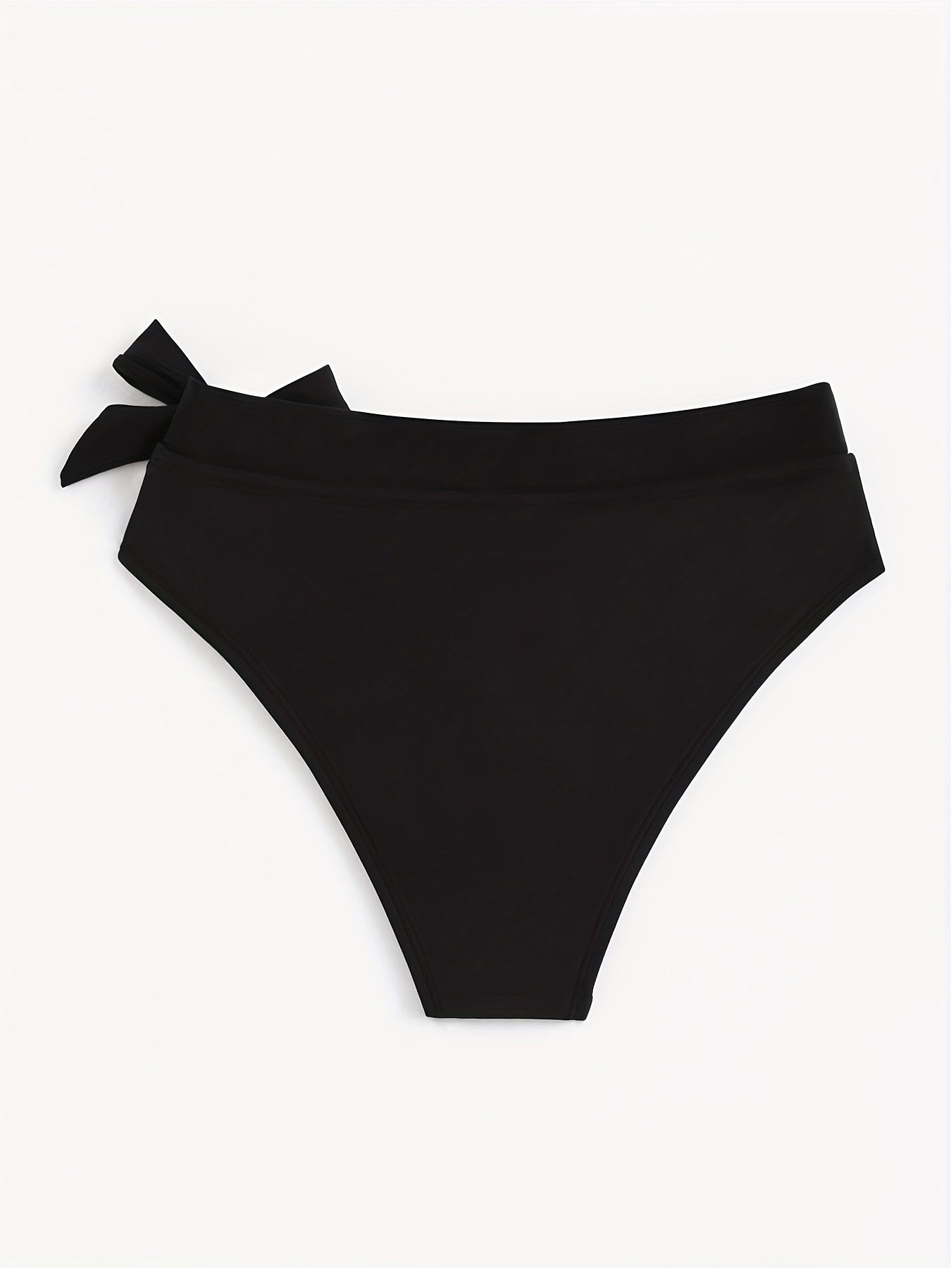 Bowknot Decor Swim Briefs High Strech Knot Solid Bikini Bottoms