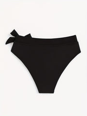 Bowknot Decor Swim Briefs High Strech Knot Solid Bikini Bottoms