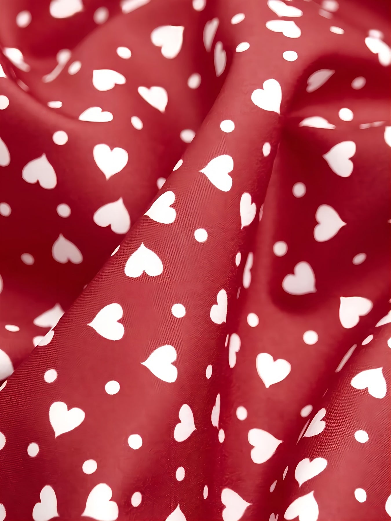  Heart Print V Neck Ruffled Dress