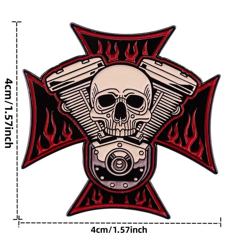 Engine Skull Brooch Cross Badge for Men