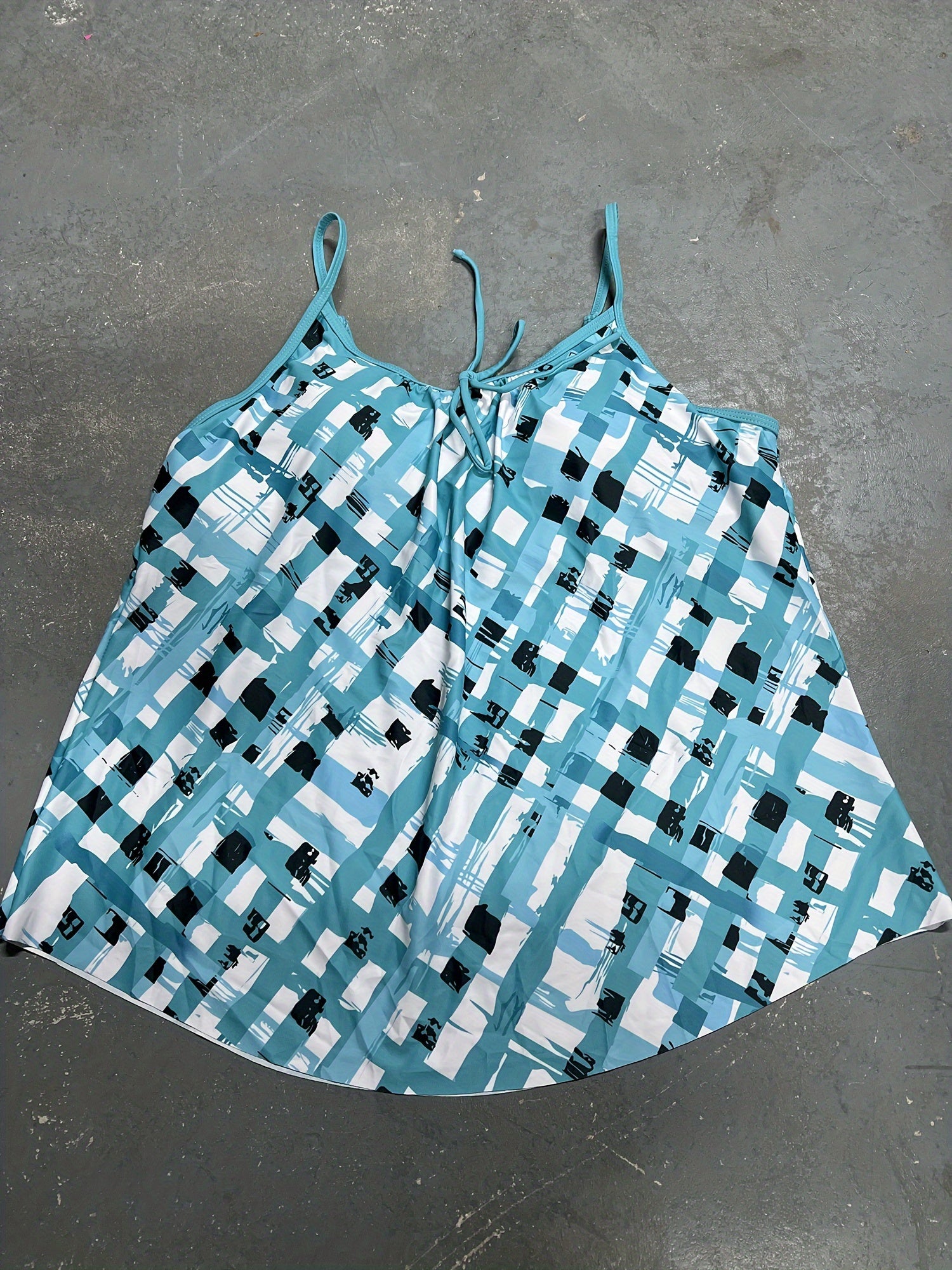  Tankini Set Women's Grid Print Tie Front Cami Top & Shorts
