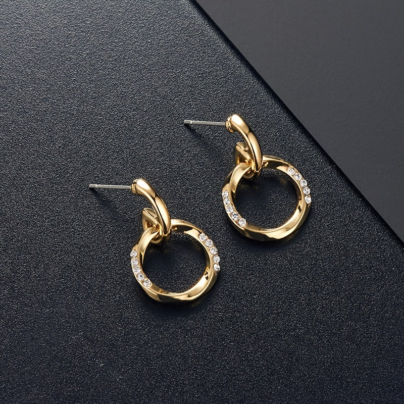 Circle Jewelry Set Inlaid Rhinestones Pendant Necklace & Dangle Earrings