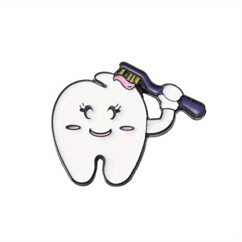 Smiling Tooth Enamel Pins Cartoon Teeth Brooches Lapel Badges