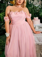  Mesh Off Shoulder Floral Maxi Bridesmaid Dress