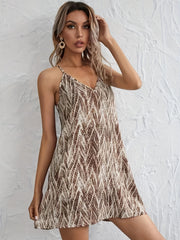 Graphic Print Boho Sleeveless Dress V Neck Spaghetti Strap