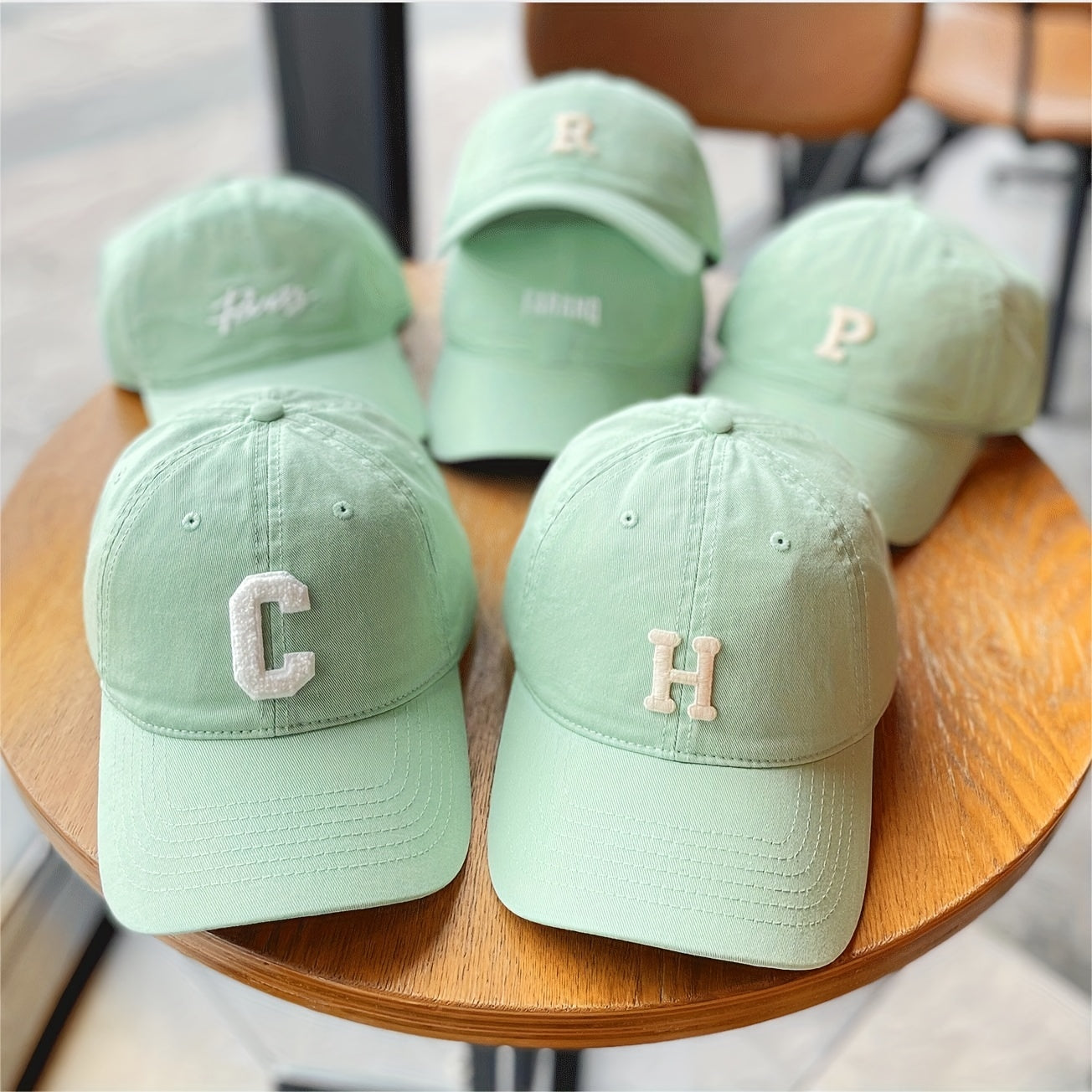 Letter Patch Baseball Cap Mint Green Lightweight Casual Sun Hat