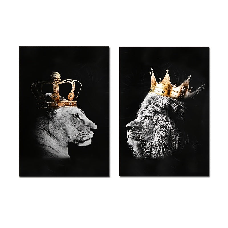2pcs Crown Lion Wall Poster Canvas Painting 15.7x23.6in