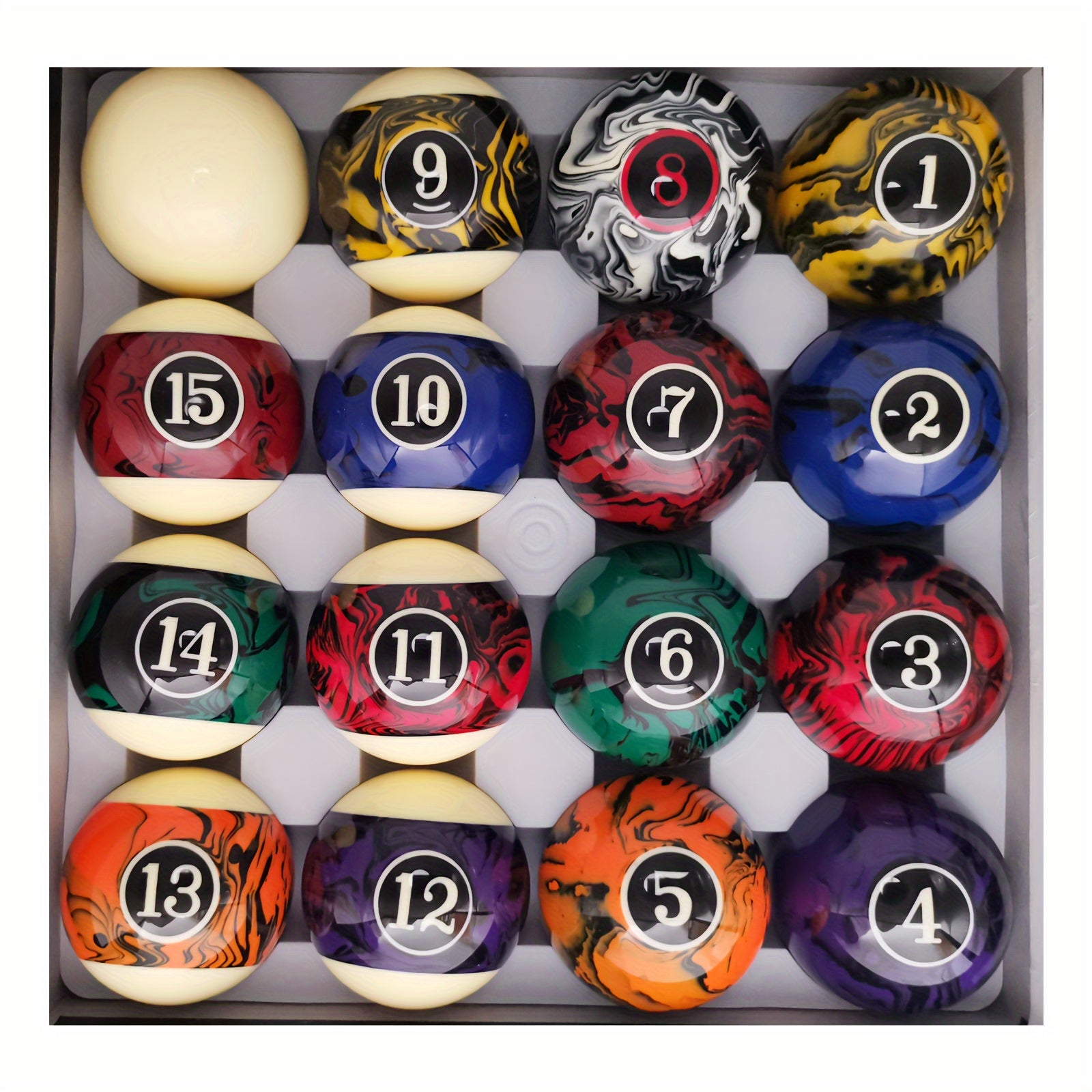 16pcs Marbled Billiard Ball Standard Size Pool Table Balls