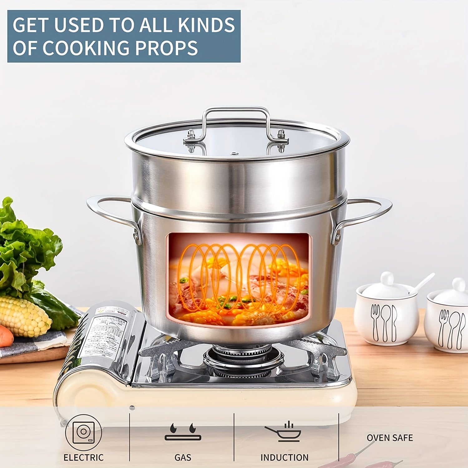 Stainless Steel Induction Pot Glass Lid 22cm 24cm