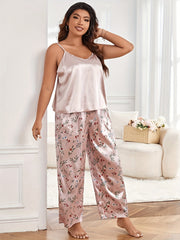  Satin Cami Top & Floral Print Pants Pajama Set