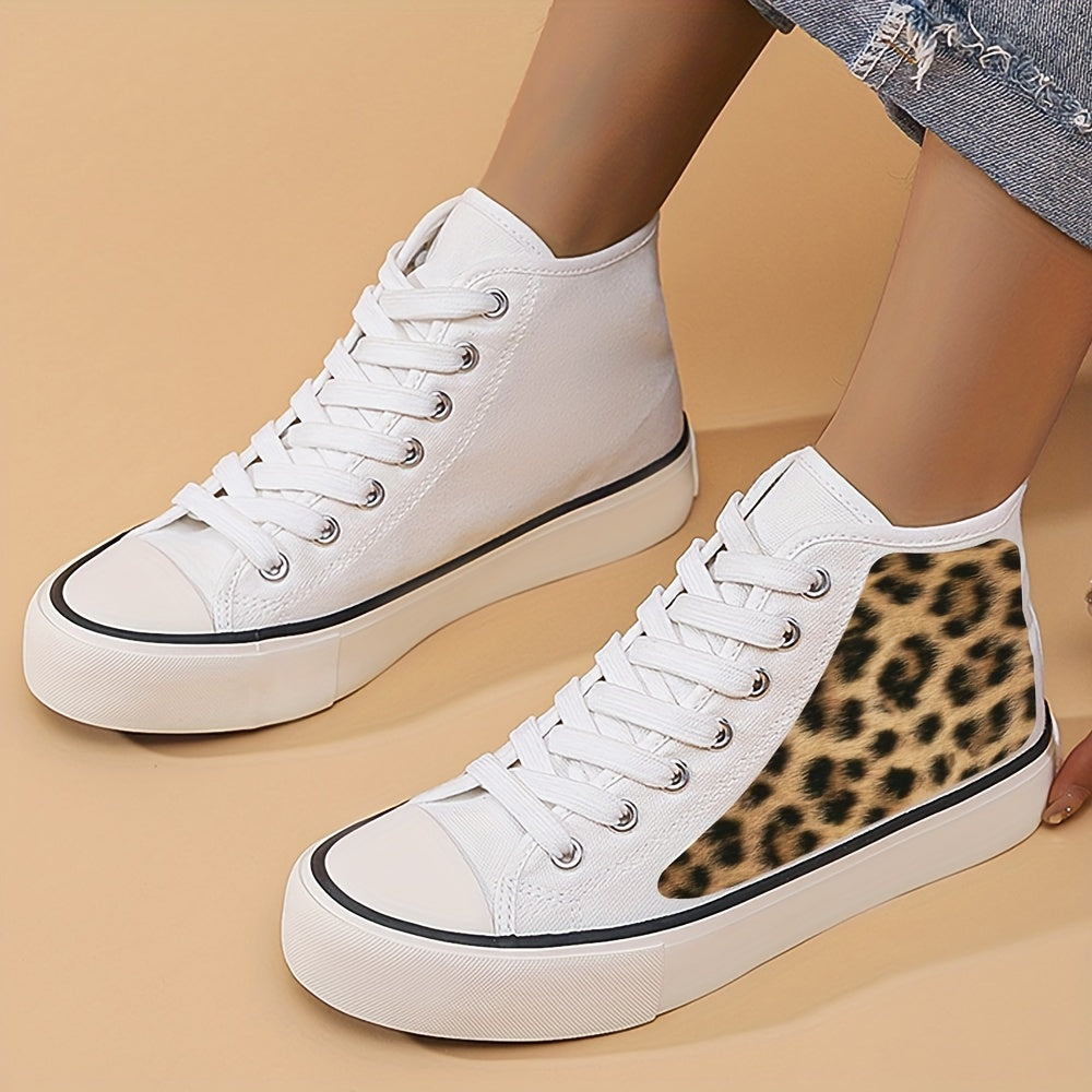 Leopard Print High Top Canvas Sneakers Women